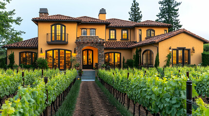 Luxury Estate in Vineyard at Dusk