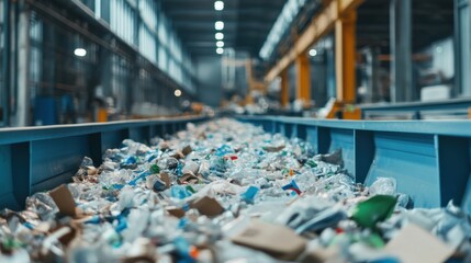 Obraz premium Waste Management Facility Showing Conveyor Belt with Recyclable Materials