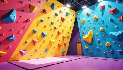 Obraz premium Vibrant climbing walls in dynamic indoor gym, energy and fitness