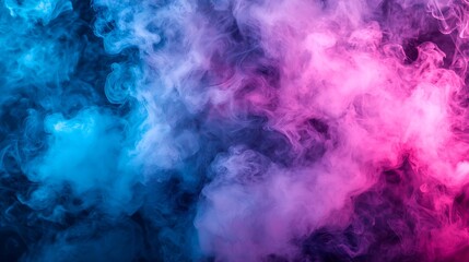 Obraz premium Colorful smoke swirls on black background, vibrant pink and blue colors