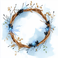 Elegant floral wreath design featuring delicate flowers and twigs against a soft background