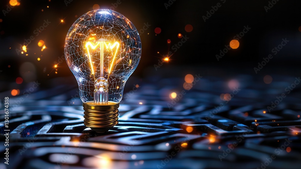 Poster futuristic intricate maze with dynamic glowing patterns and bright electrifying illumination creatin