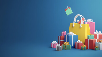 Fototapeta premium Colorful Gift Bags and Boxes - Festive Shopping Background