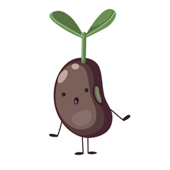 Surprised cute red bean mascot with green sprout in flat style