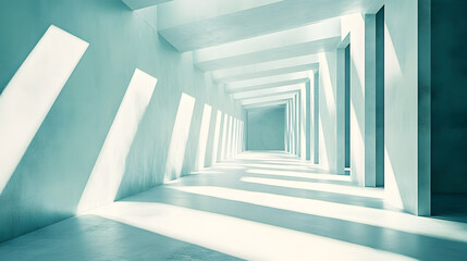 Obraz premium Futuristic Green Corridor with Light Stripes, Blank Space