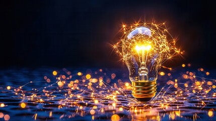 Fototapeta premium Mesmerizing Maze of Illumination A Visually Captivating Design Featuring a Single Bright Light Bulb Sparking Creativity Innovation and Electric Energy