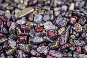 gravel chips Polished blood dragon Jasper close-up detail