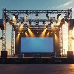 Concert stage with spotlights on it. 3D render.