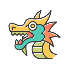 Naklejka premium Colorful dragon illustration with vibrant details, mythical symbolism