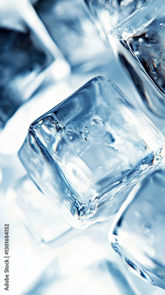 Poster Elegant Ice Cubes Glistening in a Cool Backdrop for a Refreshing Web Application Design