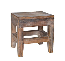Rustic brown wooden stool isolated cutout on transparent