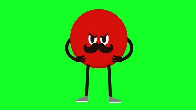 ngry character making different expressions. Red dot emoji with hands on hips saying NO with hand and head. Negation, prohibit, forbid, scold, complain, quarrel. Seamless Loop. Green chroma key.