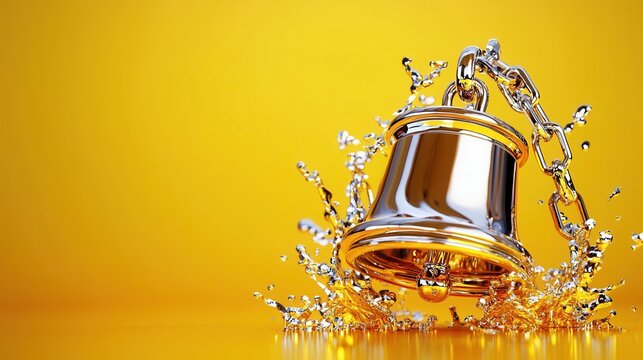 Sleek golden metallic reminder bell icon with a subtle glow a minimalist and modern 3D digital or render suitable for various design concepts technology presentations or digital art projects