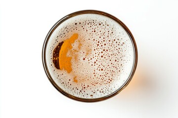 Top view of beer glass on white background. Artificial Intelligence