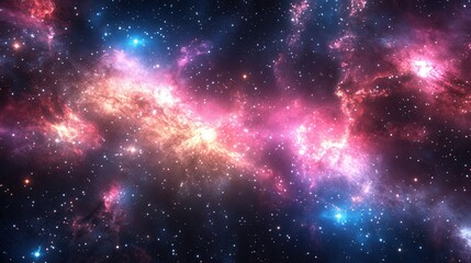 Obraz premium Vivid cosmic nebula galaxy with bright stars and colorful space dust