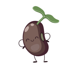 Cute red bean mascot with green sprout in flat style
