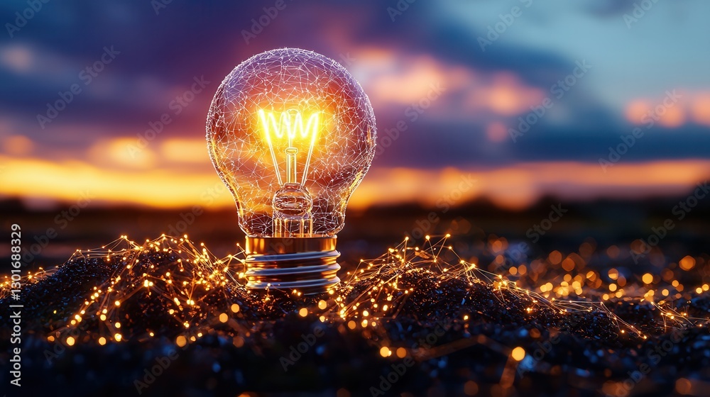 Poster glowing lightbulb symbolizing the spark of creativity and innovative thinking a visually striking co