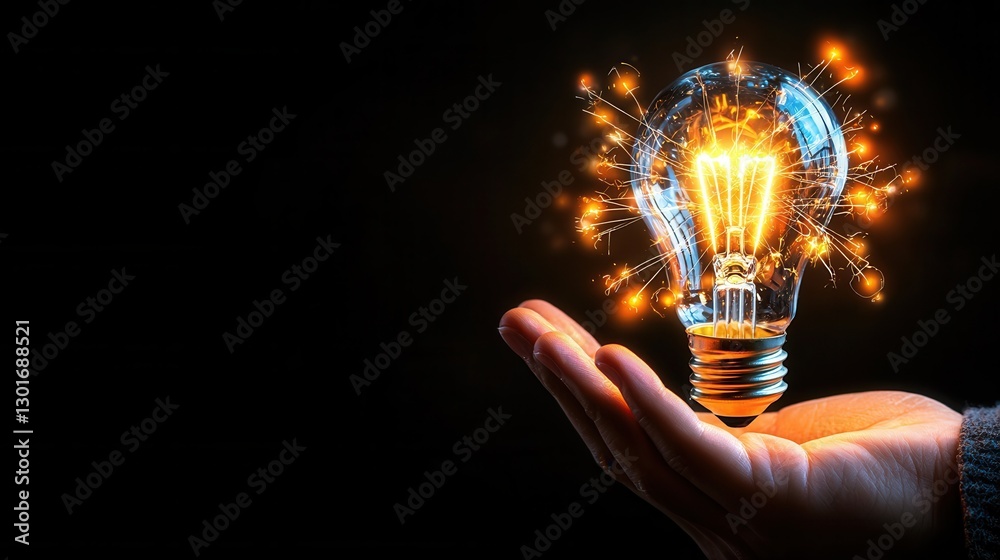 Poster visually striking and captivating image of a luminous light bulb floating in the center of an abstra