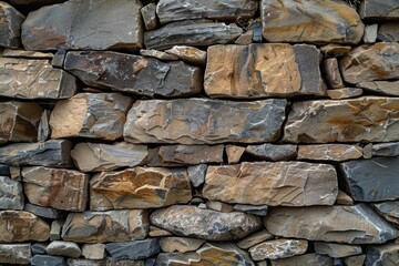 Photo of Old grey and brown long stone wall. Detailed photo textured background