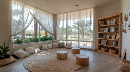 Naklejka premium The Montessori Classroom utilizes wooden furniture, educational toys, and materials for kindergarten and preschool early education