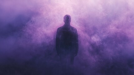 Obraz premium Man in purple smoke, mysterious atmosphere, potential use for suspense or drama