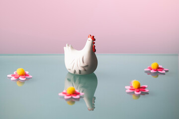 A delightful and charming Ceramic Chicken piece, beautifully surrounded by vibrant Floral Decor