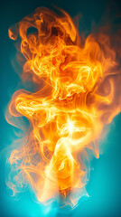 Vibrant flames creating a mesmerizing effect against a teal background.
