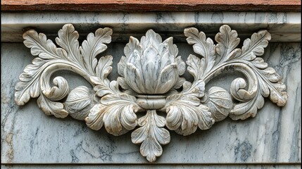 Marble floral ornament on building facade, architectural detail