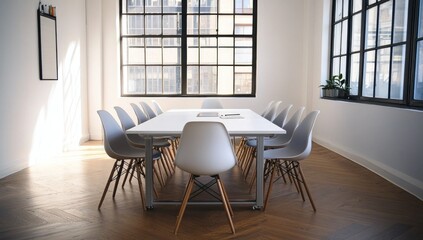 Modern Conference Room with Large Windows and Sunlight