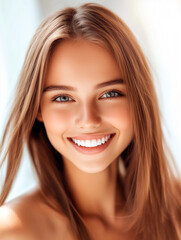 Naklejka premium Beautiful girl with a beautiful smile and healthy teeth 