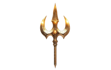Luxurious Gold Trident with Shimmering Details and Glows Isolated on transparent background.