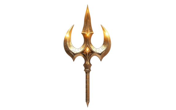 Luxurious Gold Trident with Shimmering Details and Glows Isolated on transparent background.