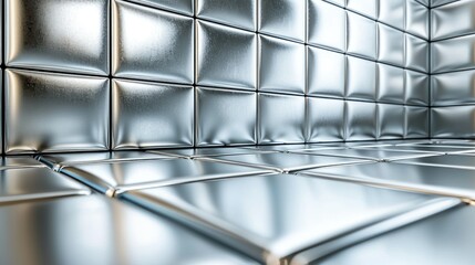 Metallic padded wall and floor in empty room, ideal for product displays