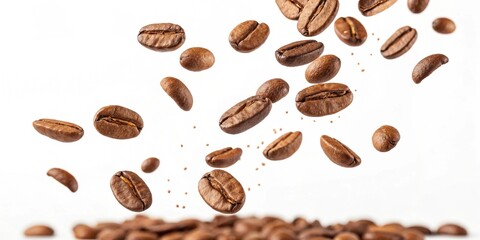 Flying delicious coffee beans, isolated on white background