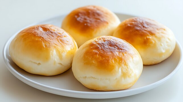 Freshly baked dinner rolls on a plate / 焼きたてのディナーロールパン