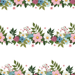 The simple floral design features evenly spaced delicate flowers against a light, neutral background. For textiles, cotton fabric, covers, wallpaper, printing, cards, scrapbooking.
