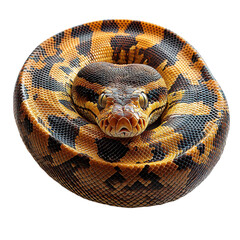 Fototapeta premium Coiled Python Portrait isolated on transparent background, PNG