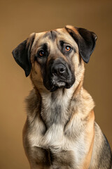 Obraz premium Anatolian Shepherd dog on minimalistic colorful background with Copy Space. Perfect for banners, veterinary ads, pet food promotions, and minimalist designs.