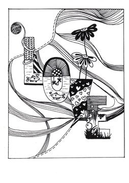 Fototapeta Illustrations of hearts and inscriptions about love, made in different techniques.