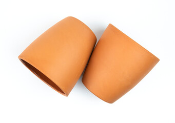 clay cups isolated on white background
