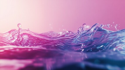 Water wave in motion with pink and blue light reflection background smooth