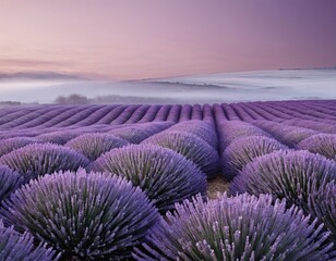 Breathtaking lavender fields at sunset, creating a serene and colorful landscape.