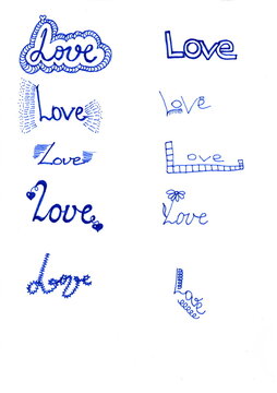 Fototapeta Illustration of the inscriptions of the word love in different fonts with the addition of patterns.