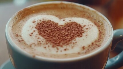 Obraz premium Frothy Cappuccino with Heart Design in Morning Light