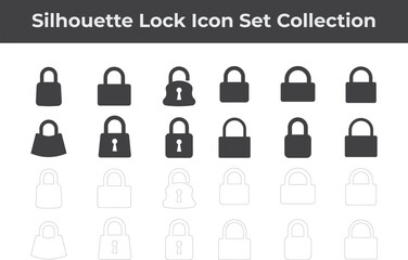 A set of simple black lock silhouette design icon vector logo illustrations isolated on white background