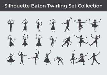 Set of black baton twirling silhouette design Icon vector logo illustration isolated on white background