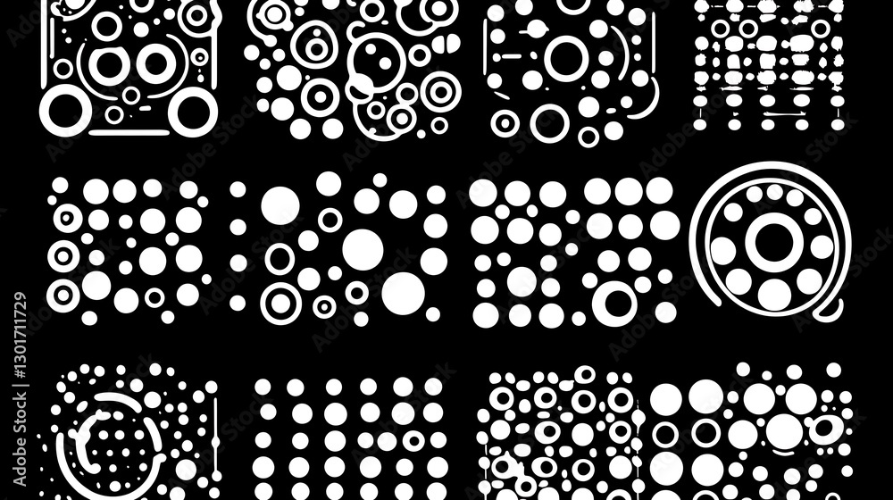 Poster minimalistic abstract circular patterns design in black and white style