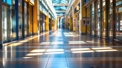 Fototapeta premium Empty shopping center bathed in soft daylight through sleek modern architecture