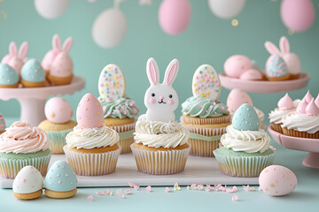 Easter Pastries in a Bakery with a Cupcake Featuring an Easter Bunny