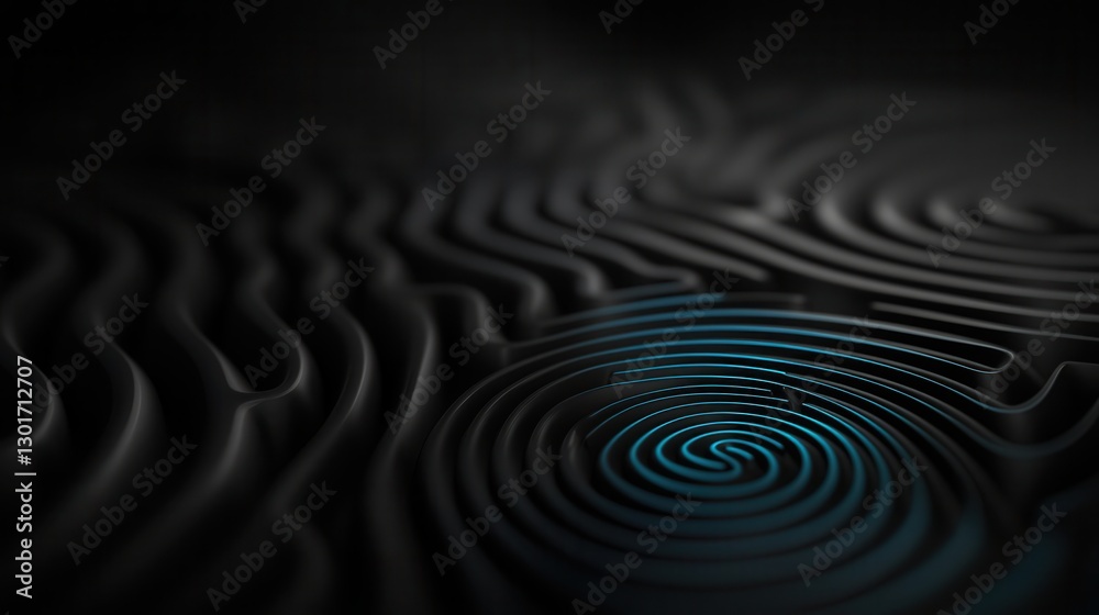 Poster futuristic black fingerprint labyrinth with intricate swirling patterns creating a captivating and m